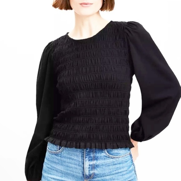 NWOT Loft Smocked Bodice Black Top Size Medium - Picture 1 of 4